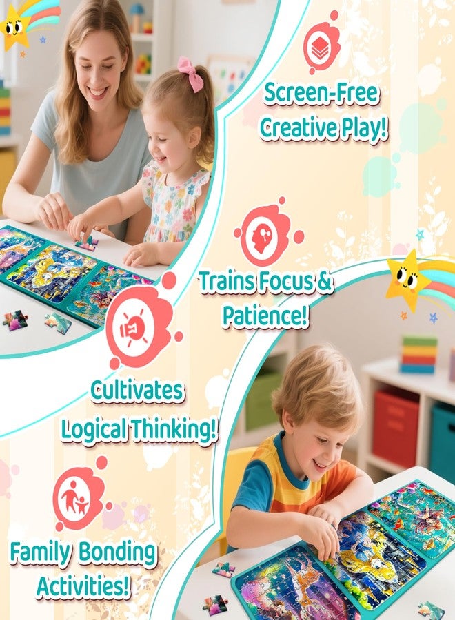 Flamax 3-in-1 Magnetic Puzzles for Toddlers 3-5 Girls, 42/49/56 Pieces Mermaid & Princess Magnet Puzzle Book, Magnet Puzzle for Kids Ages 4-6, Magnetic Puzzles for Toddlers 3-5 - Image 4